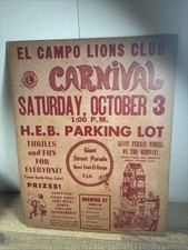 Vintage El Campo Texas Lions Club Carnival Poster 1950s? 14X 11 Ephemera picture