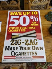 HUGE NOS ZIG-ZAG ROLLING PAPER CIGARETTES ADVERTISING POLE SIGN VTG RARE 41X27 picture