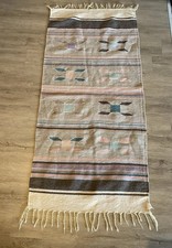 Vintage Mexican Zapotec Oaxac Woven Wool Wall Rug Boho Kilim Reversible Runner picture