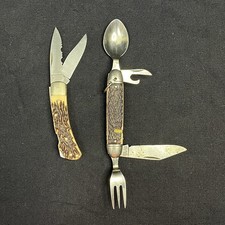 Vtg Western Colonial USA Hobo Camp Knife Folding Fork Spoon MultiTool 2 items picture