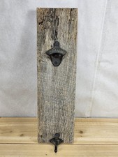 Vintage Rustic Barnwood Wall Mounted Bottle Opener With Hand Towel Rack Decor picture