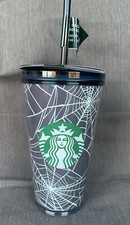 NWT Starbucks-16oz Halloween Glow-In-The-Dark Spider Web Tumbler w/sticker pack picture