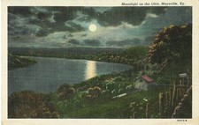 Moonlight on the Ohio River Maysville Kentucky Linen Postcard Unposted picture