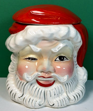 Vintage Napco 7-inch Ceramic Winking Santa Cookie Treat Jar with Lid -Rare & Fun picture