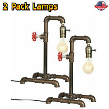 2 Pack Steampunk Industrial Table Lamp Water Pipe Desk Lamp Decorative Light US picture