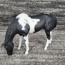 Sherry Clayton Signed 2002 Grazing Mare Horse Black White Pinto Overo OOAK picture