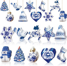 40 Pieces Christmas Chinoiserie Ornaments Blue and White Porcelain Christmas Woo picture