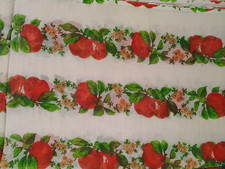 VTG 50s Cotton Blend Semi-SHEER Fabric RED APPLES 90