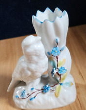 Vintage Ceramic White Bird & Blue Floral  Bud Vase ~ 3.75 inches tall picture