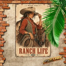 Retro Western Cowgirl Sign Vintage Ranch Style Home Metal Tin Wall Art 8x12 picture