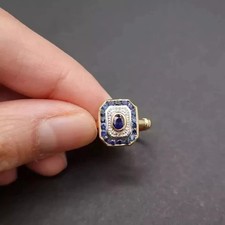 Oval-Cut Blue Sapphire Wedding Ring Vintage Style In 14K Yellow Gold Plated picture