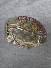 Vintage California Souvenir Metal Tray Map Landmarks Golden Poppy Japan picture