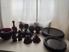 Vintage Avon Cape Cod Ruby Red Glassware 18 Pc Lot Goblets Candlesticks Decanter picture