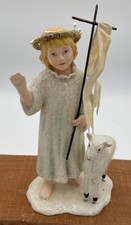 Vintage Bethany Lowe Designs Shepherd Lamb Staff Banner Halo Handpainted 6”x4” picture