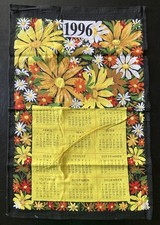 Vintage Cloth Calendar 1996 Daisy Flowers Kitchen Tea Towel Linen Burlap Floral picture