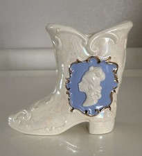 VTG Iridescent Blue White Victorian - Cowboy Boot Shoe Figurine Vase Porcelain picture