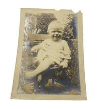 Vtg Early 1900s Baby Chair Snapshot Photo Sepia Gelatin Silver Original picture