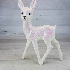 Vintage INSCHA Deko Handwerk Germany Iridescent Glitter White Deer Figurine 8.5