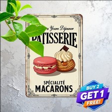 Parisian Patisserie Macarons Tin Sign Vintage French Pastry Cafe Metal Plaque picture