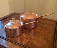 1801 PAUL REVERE WARE COPPER Pots SOLID BRASS HANDLE 1 qt and 2qt Sauce Pans picture