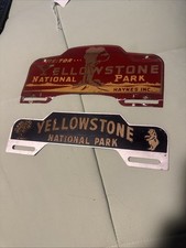 Vintage Metal Yellowstone National Park Bear License Plate Frame Topper RARE 50s picture