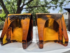 Vintage Blenko Glass Wayne Husted Design Bookends Honey Amber Mid Century Heavy picture