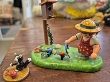 Hubrig Volkskunst Little Gardener Girl & Cat Wood Figurines Erzgebirge Germany picture