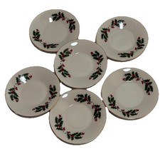6 VTG Neiman Marcus Porcelain Plates 4.5” Holly Berry Exclusive Japan Christmas picture