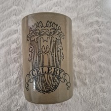Vintage 1985 Ceramic Celery Crock Beige & Black Painted Decorated picture