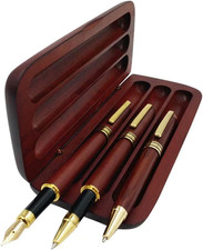 3 Pcs Wooden Pens Set with Gift Case/Best Writing Fountain Fancy Ballpoint Pen a picture