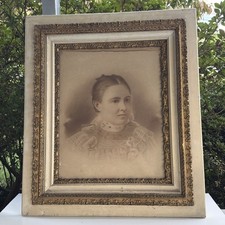 Antique Victorian Ornate Carved Wood Leaf Gold Gilt Frame Creepy Portrait 30x26