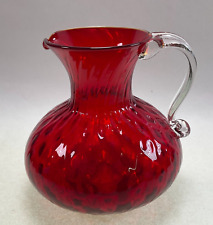 Pilgrim Glass Ruby Red Quilted Optic Pitcher Applied Handle Hand Blown Vintage picture