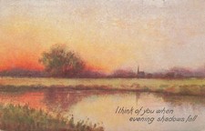 1913 Sunset Landscape Postcard L. F. Pease Evening Shadows Fall Sentimental picture
