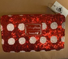 Disney Loungefly Wallet Minnie Mouse Bow Sequin Red White Polka Dots NEW picture