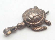 Vintage 925 Sterling Silver Detailed Articulated Moving Turtle Charm Pendant picture