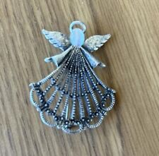 Vtg Silver Tone Metal Angel Pin Broach Jelly Belly Face Unmarked Intricate 2” picture