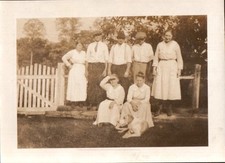 Vintage 1910s Sepia Group Photo with Dog Outdoor Farm Scene US picture