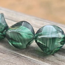 Beautiful Vintage German Glass Beads 13mm Green White Swirl Porphyry Chunky 6pc picture