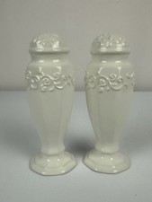 JCPenney Home White Embossed Ceramic Salt Pepper Set Farmhouse Scroll picture
