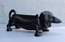 Cast Iron Black Sausage Dachshund Dog Boot Cleaner Scraper Statue Door Stopper picture