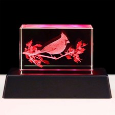 YWHL Crystal Cardinal Gifts for Women Man 3D Laser Engraved Red Cardinal Figu... picture