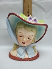 NAPCO LADY HEAD VASE WITH BONNET C3812B 6