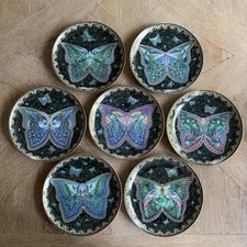 Enchanted Wings Painted Plates 7 Lot Vtg Butterfly Peacock Collectors Bradford picture