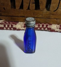 Antique Vintage 1920s Cobalt Blue Vicks Drops Sample Miniature Bottle W/ Cap picture