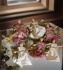 6 x CHRISTMAS ANGELS ORNAMENTS 2” Hard Plastic Face, Hands w/ Wings picture
