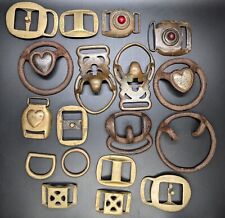 Vtg Antique Horse tack Harness saddle decorations, buckles, heart covers, brass picture