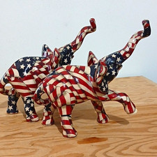 Vintage La Vie Patchwork American Flag Elephant Figurines Set of 2 1980-1989 picture