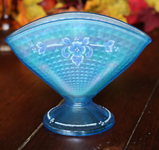 Fenton 90th Anniversary Limited Edition Beaded Fan Iridescent Vase Celeste Blue picture