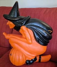  Don Featherstone Vintage Blow Mold Orange Witch On Broom With Pumpkin 1992 picture
