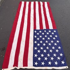 50 Star US Flag - Vintage Original Flag Source Embroidered/Sewn 110”X55 picture